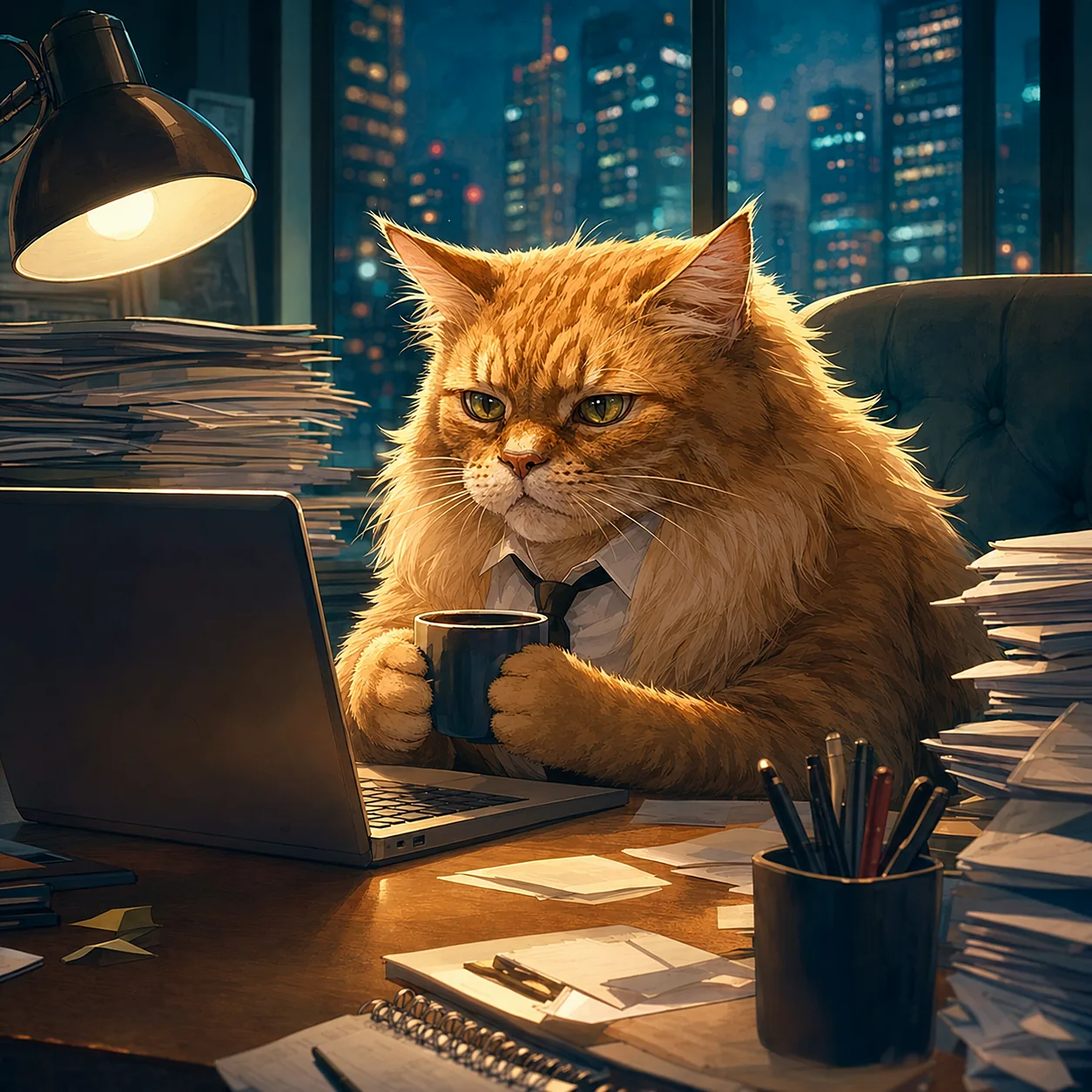Gus working late at a laptop